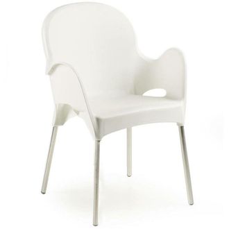 Dmora Dmora Fauteuil Empilable, Avec Pieds En Aluminium, Made In Italy, Couleur Blanche, Dimensions 58 X 56 X 84 Cm