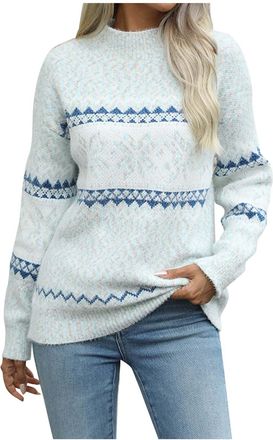 Generic Christmas Jumpers for Women UK, Ladies Jumpers Cable Knit Xmas Jumper Funny Snowflake Striped Graphic Knitted Sweater Long Sleeve Crew Neck Winter Hol