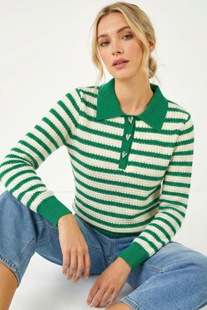 DUSK Stripe Collared Knitted Jumper