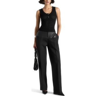 Mani&egrave;re De Voir Nora Pointelle Knitted Vest with Knot Button in Black at Nordstrom, Size X-Small