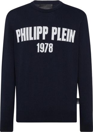 Philipp Plein Round Neck Pullover 1978 - Heren - Ronde hals truien - Blauw - 4XL - Katoen - Truien & Vesten