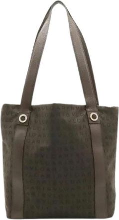 Bulgari Pre-owned Logo Mania Canvas Leather Tote Bag - Dames - Vintage Shopper - Bruin - ONE Size - Leer - Vintage