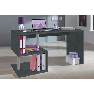 Dmora Esse escritorio moderno para oficina y estudio con estante, Made in Italy, mesa de ordenador, escritorio para pc, 140x60h78 cm, color gris ceniza