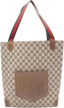 Gucci Pre-owned GG Plus Sherry Line Coated Canvas Tote Bag - Dames - Vintage Shopper - Beige - ONE Size - Leer - Vintage