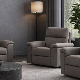 Aspire Home Accents Marlowe Real Leather Power Recliner Armchair with USB Charging in Grey