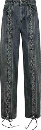 Rotate Black Cotton Jeans With Laces