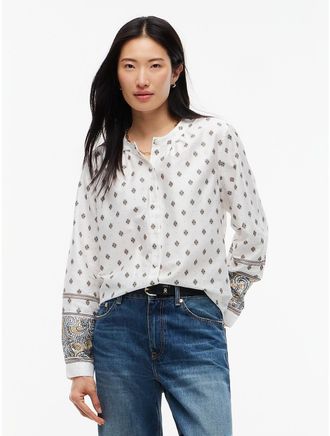 Tommy Hilfiger Womens Relaxed Fit Foulard Print Sateen Blouse - Creamy White - XXL