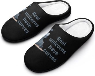 Generic Real Unicorns Have Curves Rhinocerus Mens House Slippers Memory Foam Washable Cotton Slip on Home Shoes