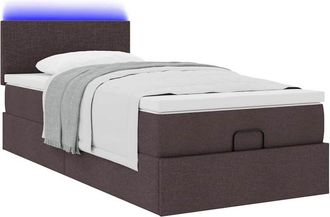 vidaXL Vidaxl - Cama Otomana Con Colch&oacute;n Y Led Tela Marr&oacute;n Oscuro 90x200 Cm