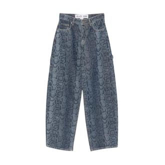 Liu Jo Wijde jeans met maxi-logo - Dames - Loose Fit Jeans - Blauw - W28 - Katoen - Jeans