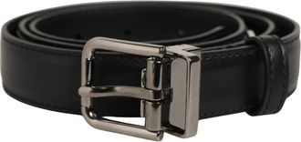 Dolce & Gabbana Leren Riem met Zilverkleurige Metalen Gesp - Heren - Riemen - Zwart - ONE Size - Leer - Accessoires