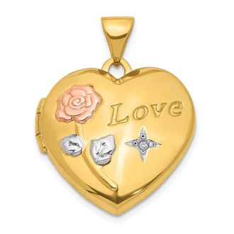 Diamond2Deal 14k Yellow Gold LOVE Rose and Diamond Star 19mm Heart Locket