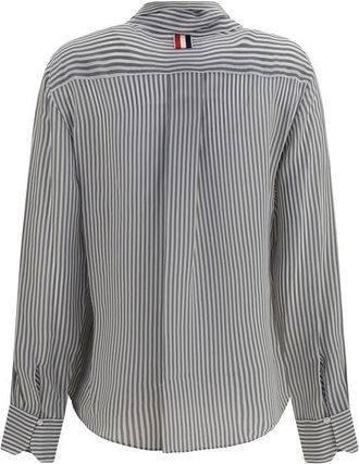 Thom Browne Striped Silk with Removable Collar Shirt - Gray