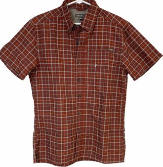 Eddie Bauer Mens Rainier Russet Plaid Button Up Shirt In Rust