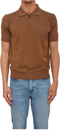 Canali Zip Polo met korte mouwen - Heren - Polos - Bruin - 4XL - Katoen - Tops