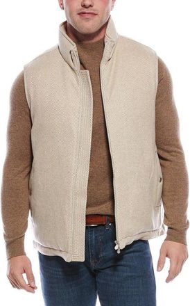 Brunello Cucinelli Mens Sand Wool Blend Herringbone Zip Jacket, Size XS