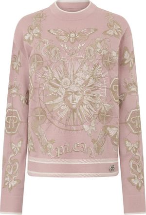 Philipp Plein Ronde hals trui Butterfly Tattoo - Dames - Ronde hals truien - Roze - M - Wol - Truien & Vesten