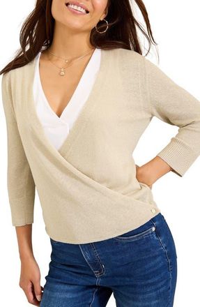Tommy Bahama Addison Shimmer Convertible Linen Blend Cardigan in Soft Gold at Nordstrom, Size X-Large