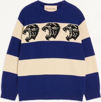 Valentino Maglia Valentino In Lana Con Motivo Jacquard Panther Uomo INDACO/BURRO XXL