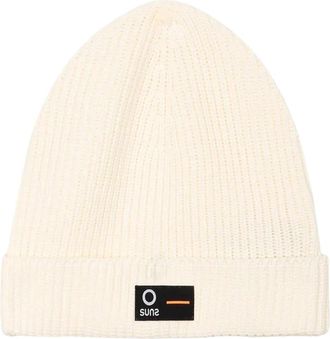 Suns Geribbelde Gebreide Beanie - Heren - Hoeden - Wit - ONE Size - Accessoires