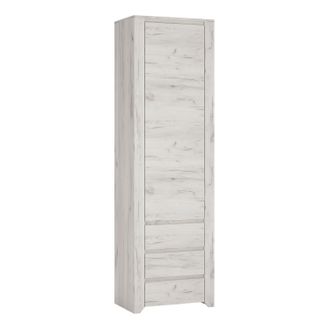 Furniture To Go Angel Tall Narrow One Door 3 Drawer Narrow Cupboard in White