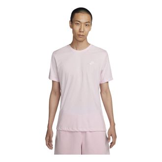 Nike Solid Color Logo Embroidered Knit Round Neck Short Sleeve Pink AR4999-665