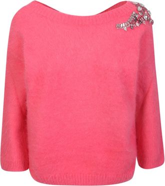 Liu Jo Roze Gebreide Kleding Elegante Stijl - Dames - Ronde hals truien - Roze - S - Truien & Vesten