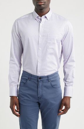 Johnston & Murphy Logan Print Button-Up Shirt in Pink/navy Micro Diamond at Nordstrom, Size Xxx-Large
