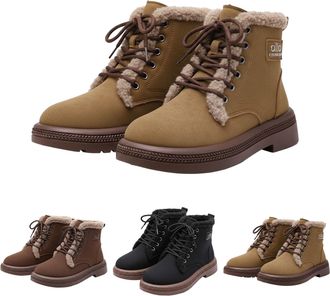 Generic Womens Winter Snow Boots Warm Cozy Faux Fur Booties Ladies Suede Lace Up Ankle Boots Outdoor Thick Insulated Low Heel Anti Slip Short Booties for Cold