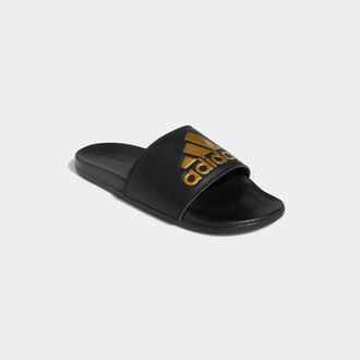 adidas Badesandale ADIDAS SPORTSWEAR COMFORT ADILETTE, Damen, Gr. 43, schwarz (core schwarz, gold metallic, core schwarz), Synthetik, Schuhe Badesandale