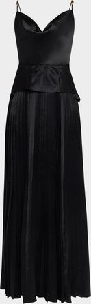 Jason Wu Cowl-Neck Pleated Satin Peplum Gown