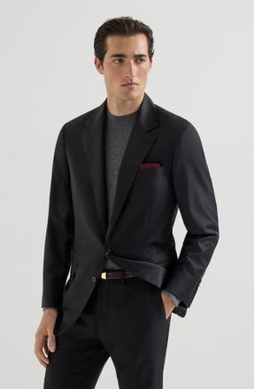 Brunello Cucinelli Super 150s virgin wool four season batavia twill blazer in Black at Nordstrom, Size 54 It