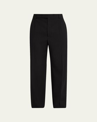 Saint Laurent Mens Wool Stripe Pleated Wide-Leg Trousers