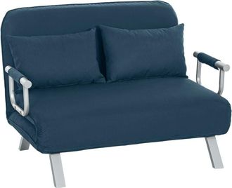 HOMCOM Fabric Sofa, Convertible 2 Seater Sofa Bed w/ Pillows, Navy Blue