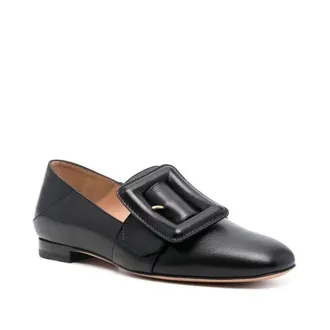 Bally Womens Black Calfskin Slip-On Loafers