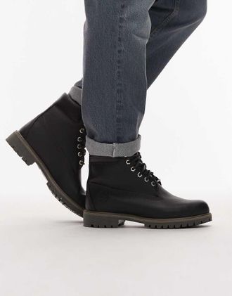 Timberland Stivali premium da 6 neri in pelle con dettagli intrecciati-Nero