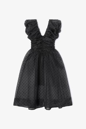 Ganni Black Organza Ruched Dress - Size 8/10
