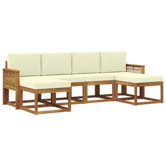 vidaXL Conjunto De Sof&aacute;s De Exterior 6 Pcs Natural Y Crema Poli&eacute;ster Vidaxl