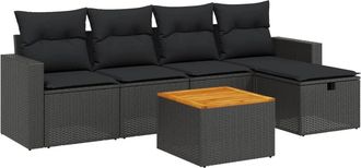 vidaXL Set De Sof&aacute;s De Jard&iacute;n 6 Piezas Y Cojines Rat&aacute;n Sint&eacute;tico Negro Vidaxl