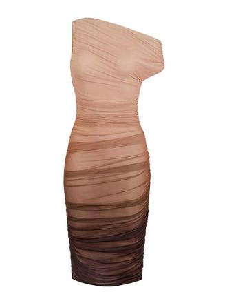 Elisabetta Franchi Fitted tulle dress in brown color