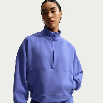 Nike Womens 24.7 ImpossiblySoft Dri-FIT Oversized 1/2-Zip Top in Blue | HQ8188-570