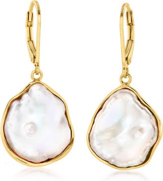 Ross-Simons 15-17mm Cultured Baroque Keshi Pearl Drop Earrings in 18kt Gold Over Sterling