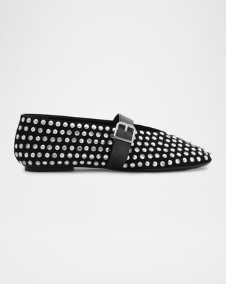 Schutz Eiza Glam Studded Suede Buckle Flats
