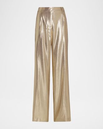 Ramy Brook Izzy Silk Lame Wide-Leg Pants