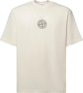 Stone Island Low Infos Print T-Shirt - Heren - T-shirts - Beige - M - Katoen - Tops
