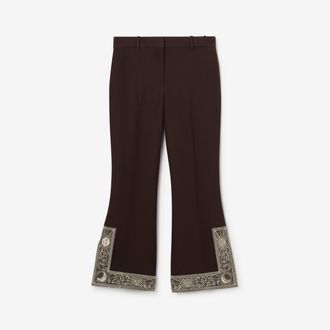 Burberry Cropped Embroidered Wool Silk Flared Trousers