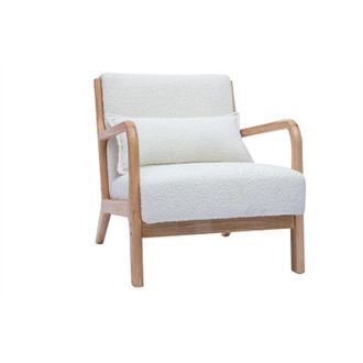 Miliboo Miliboo - Sedia scandinava in tessuto effetto lana boucl&eacute; bianco e legno massello chiaro derry