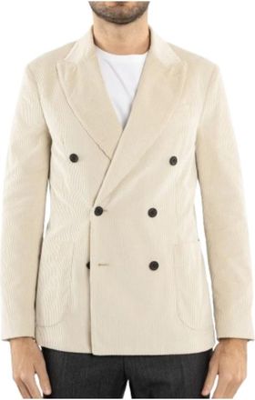 Drumohr Double-Breasted Blazer - Heren - Business blazers - Beige - L - Katoen - Kostuums