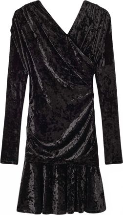 Ganni Velour Jersey Crossover Ruched Mini Dress In Black
