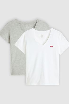 Levi's Camiseta de cuello de pico Perfect (paquete de 2) - Mujer - 2XS - Multicolor / 2 Pack V Neck White + & Starstruck Heather